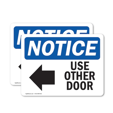 Signmission Use Other Door (Left Arrow) Sign With Symbol, 14 in W x Rectangle, Vinyl Decal OS-2PACK-NS-D-1014-L-18803